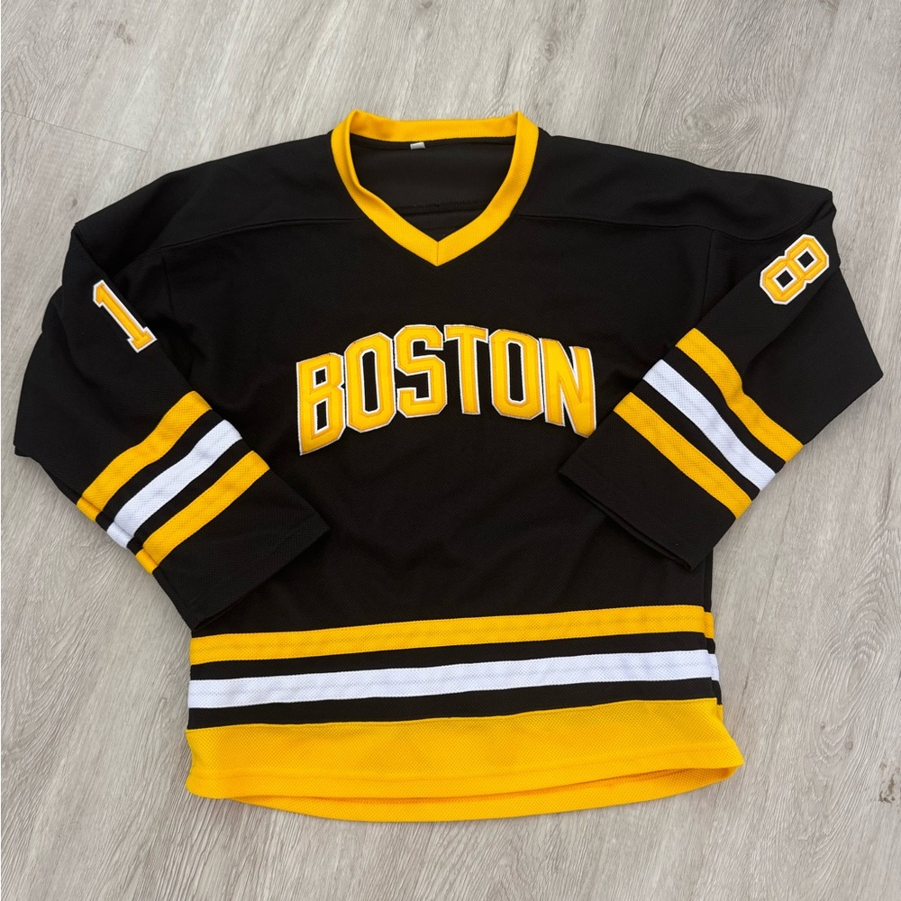 Happy Gilmore Boston Black and Yellow Hockey Jersey Youth L Halloween Costume